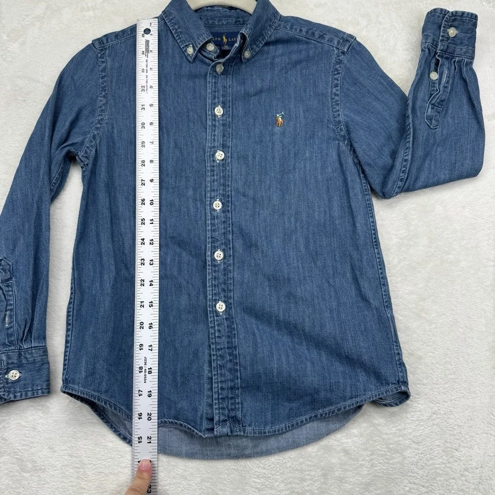 Ralph Lauren Shirt Boys 8 Blue Denim Chambray Flesh Pony Button Down